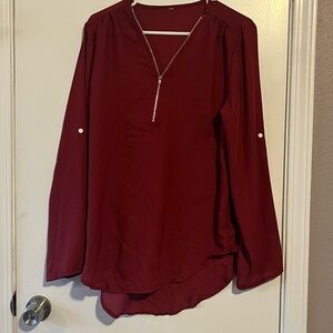 Red Long Sleeve Relaxed Blouse